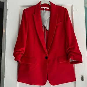 Veronica Beard Red Dickey Blazer with ruche sleeve